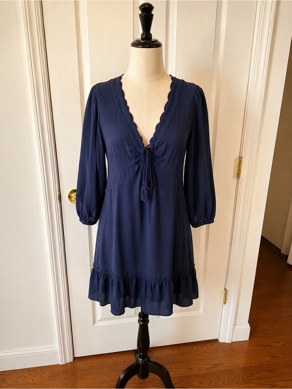 City chic cabana Navy Scalloped V-Neck Tie-Front Mini Dress